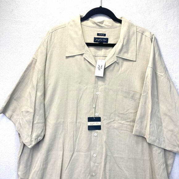 NWT Joseph & Feiss 100% Silk Button Up Shirt Mens 3XL Beige Classic Short Sleeve - Picture 2 of 13